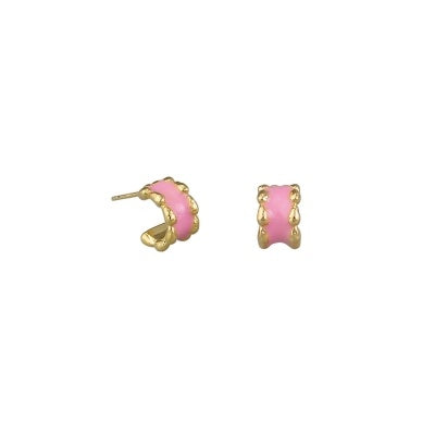 Tiger Tree Enamel Huggie Earrings Pink - Global Free Style