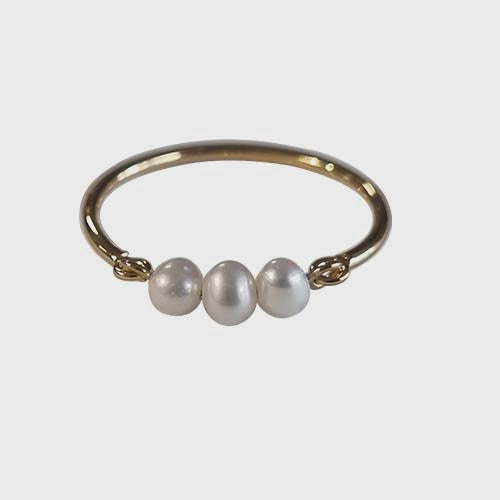 3 Freshwater Ball Pearl Ring Gold/Cream - Global Free Style