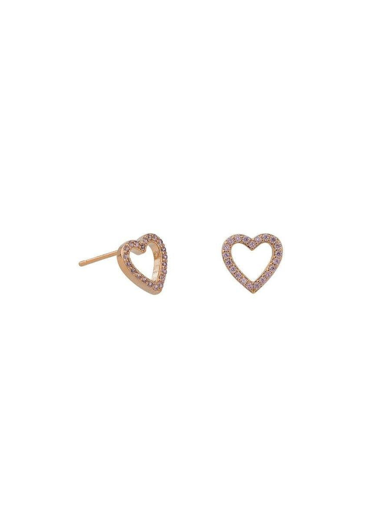 Tiger Tree Gold & Pink Crystal Heart Studs Earrings Tiger Tree   