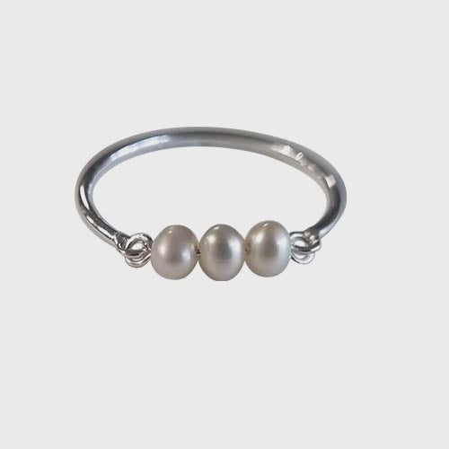 3 Freshwater Ball Pearl Ring Silver/Cream - Global Free Style