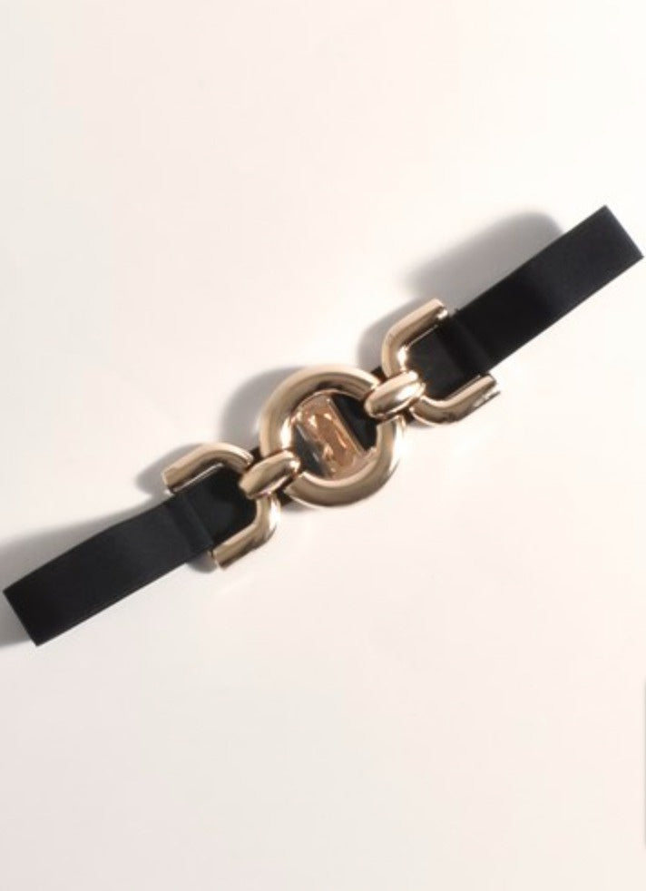 Buckle Front Elastic Belt Black/Gold - Global Free Style