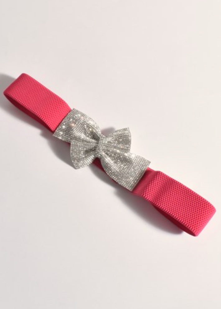 Diamante Bow Stretch Belt Hot/Pink - Global Free Style
