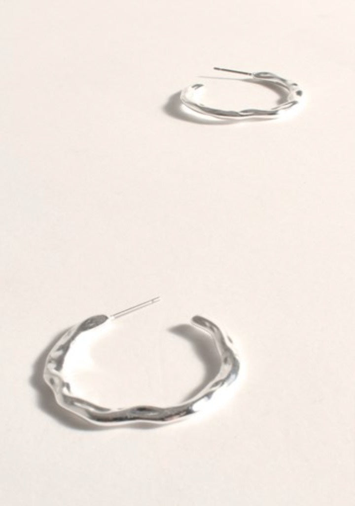 Rippled Metal Event Hoops Silver - Global Free Style