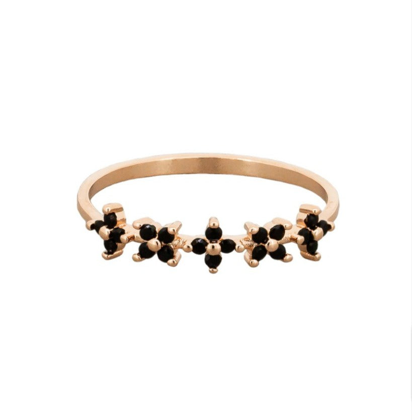 Rose Gold Black Flower Chain Ring Rings Tiger Tree   