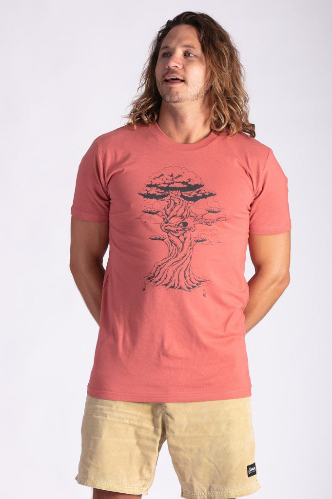 Skumi Mens T Shirt Guitar Tree Coral Red - Global Free Style